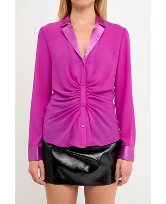 endless rose Women's Front Ruched Chiffon Blouse