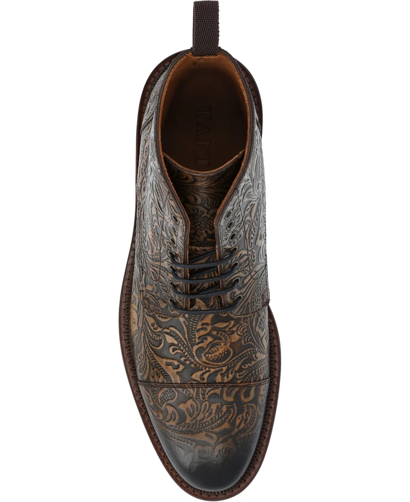 Taft Men's Rome Embossed Leather Cap Toe Lace-up Boot