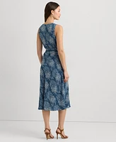 Lauren Ralph Lauren Women's Floral Belted Crepe Sleeveless Dress