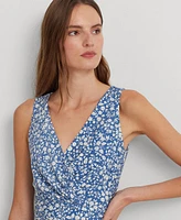 Lauren Ralph Women's Floral Surplice Jersey Sleeveless Dress