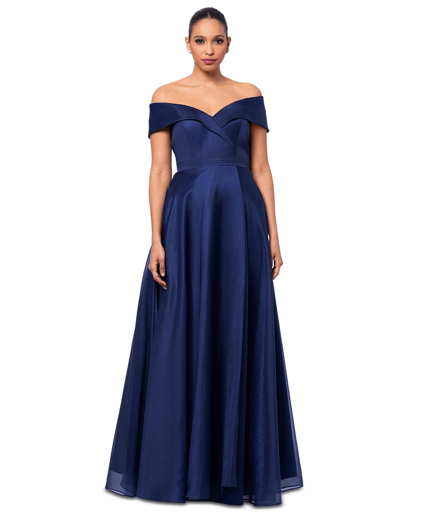 Xscape Petite Off-The-Shoulder Organza Gown