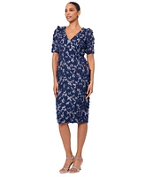 Xscape Petite 3D-Flower Short-Sleeve Sheath Dress