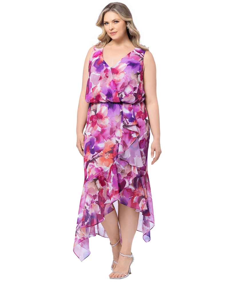 Xscape Plus Floral Blouson High-Low Dress