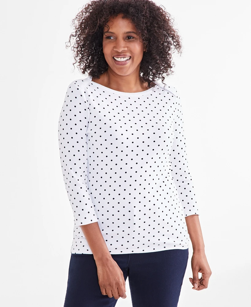 Style & Co Petite Dot Pima Knit Top, Created for Macy's