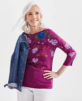 Style & Co Petite Meadow Floral Pima Knit Top, Created for Macy's