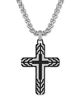 Esquire Men's Jewelry Black Diamond Cross 22" Pendant Necklace (1/5 ct. t.w.) in Stainless Steel & Black Ion-Plate, Created for Macy's