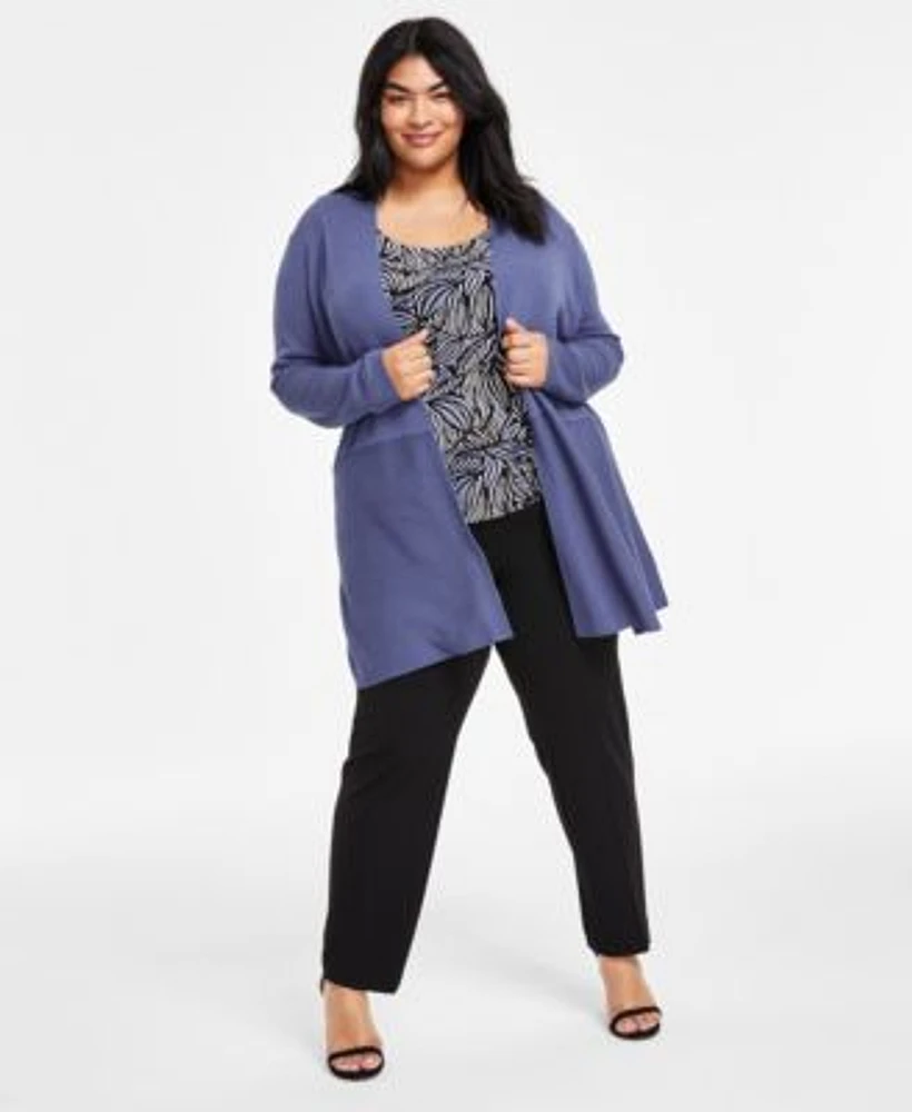 Anne Klein Plus Size Monterey Open Front Cardigan Reversible Printed Tank Top Hollywood Waist Pull On Ankle Pants