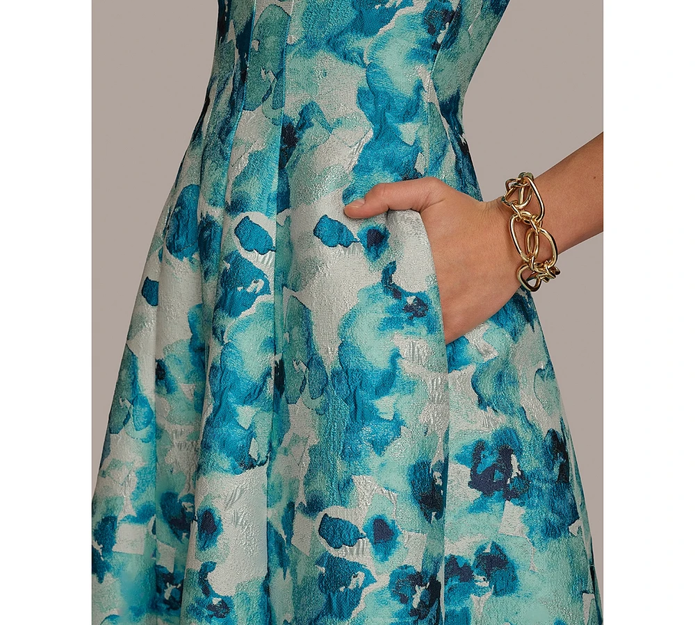 Donna Karan Women's Floral-Jacquard Strapless Midi Dress
