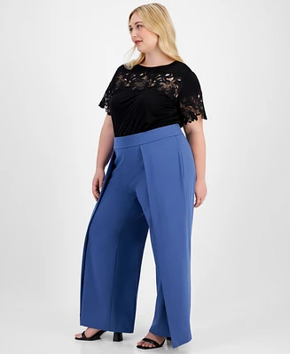 Anne Klein Plus Flyaway Cool Crepe Wide-Leg Pull-On Pants