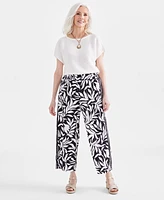 Style & Co Women's Printed Linen Blend Cropped Wide-Leg Pants, Created for Macy's