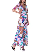 24seven Comfort Apparel Women's Print Elbow Sleeve Casual A Line Maxi Dress