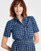 Anne Klein Women's Houndstooth Camp-Pocket Cotton Midi Dress