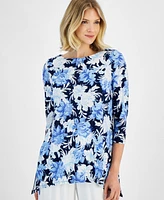 Jm Collection Petite Linear Garden Jacquard Printed 3/4-Sleeve Top, Created for Macy's