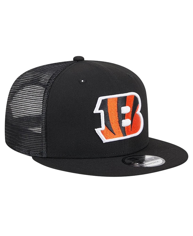 New Era Men's Black Cincinnati Bengals Main Trucker 9Fifty Snapback Hat