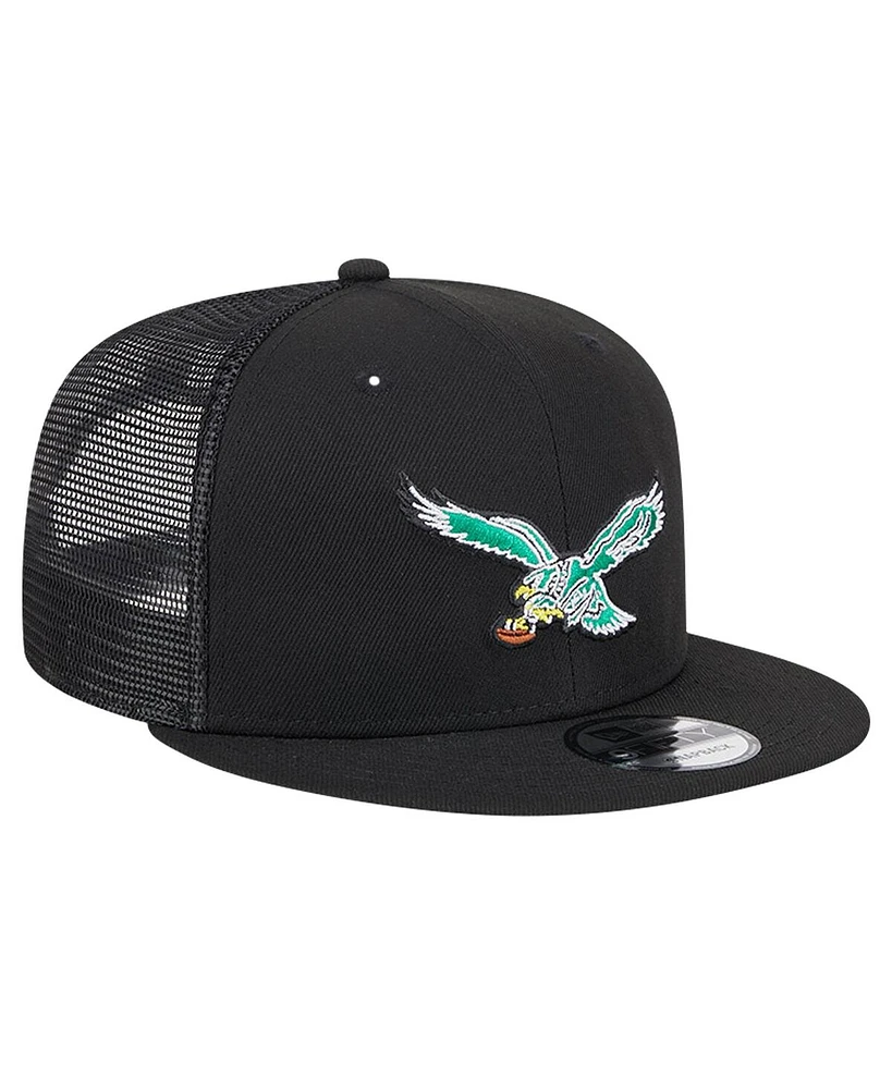 New Era Men's Black Philadelphia Eagles Main Trucker 9Fifty Snapback Hat