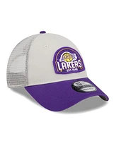 New Era Men's Khaki/Purple Los Angeles Lakers Throwback Patch Trucker 9Forty Adjustable Hat