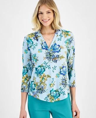 Jm Collection Women's Printed V-Neck Top, Created for Macy's