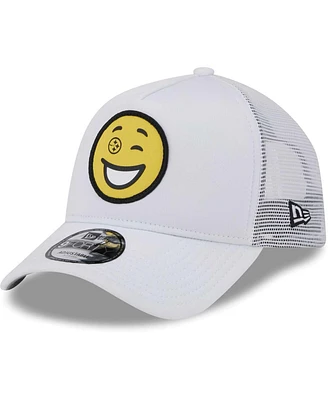 New Era Men's White Pittsburgh Steelers Happy A-Frame Trucker 9Forty Snapback Hat