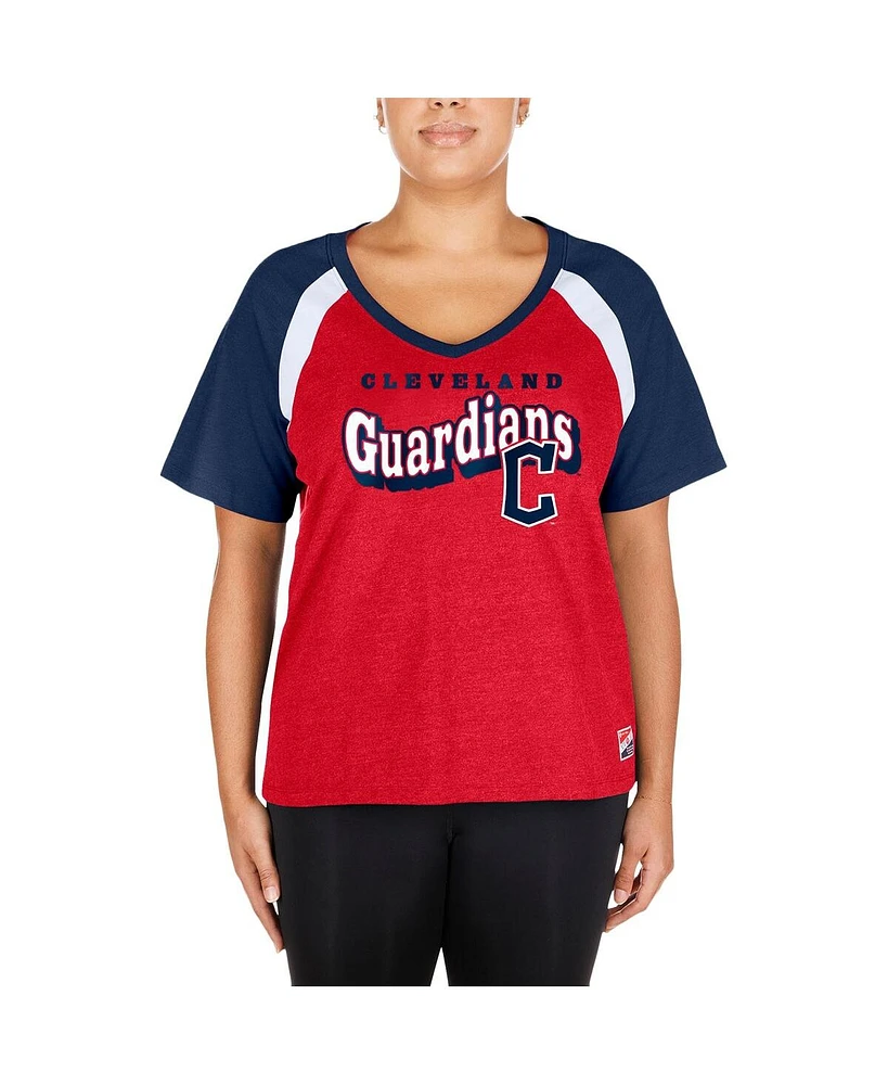 New Era Women's Red Cleveland Guardians Plus Size Raglan V-Neck T-Shirt