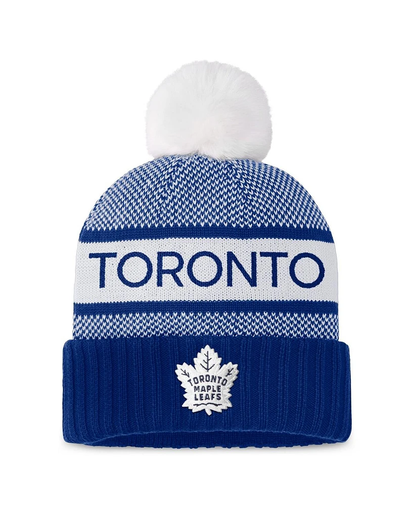 Fanatics Women's Blue/White Toronto Maple Leafs Authentic Pro Rink Cuffed Knit Hat with Pom