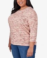 Alfred Dunner Plus Size Scottsdale Space Dye Beaded Neck Top