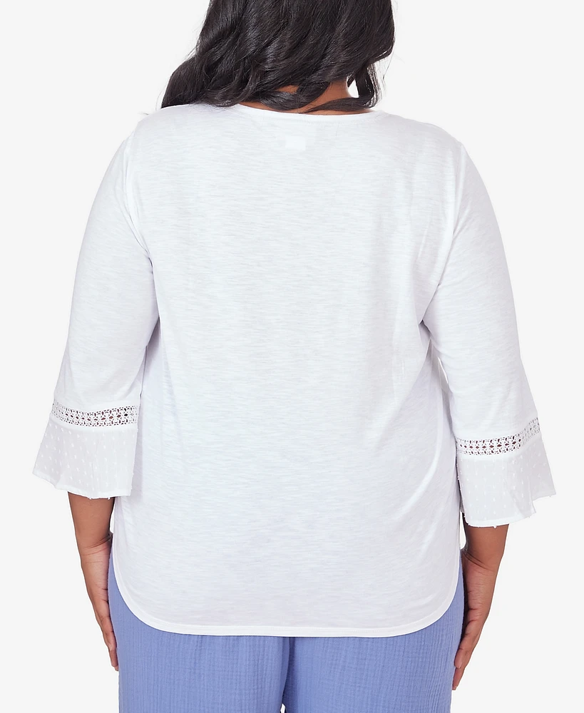 Alfred Dunner Plus Size Blue Bayou White Floral Top