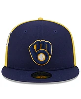 New Era Men's Navy/Gold Milwaukee Brewers Gameday Sideswipe 59Fifty Fitted Hat