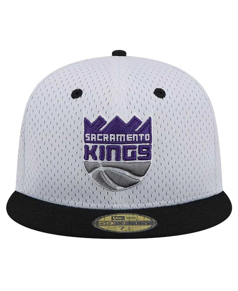 New Era Men's White/Black Sacramento Kings Throwback 2Tone 59fifty Fitted Hat