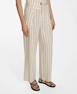 Mango Women's Striped Linen-Blend Pants