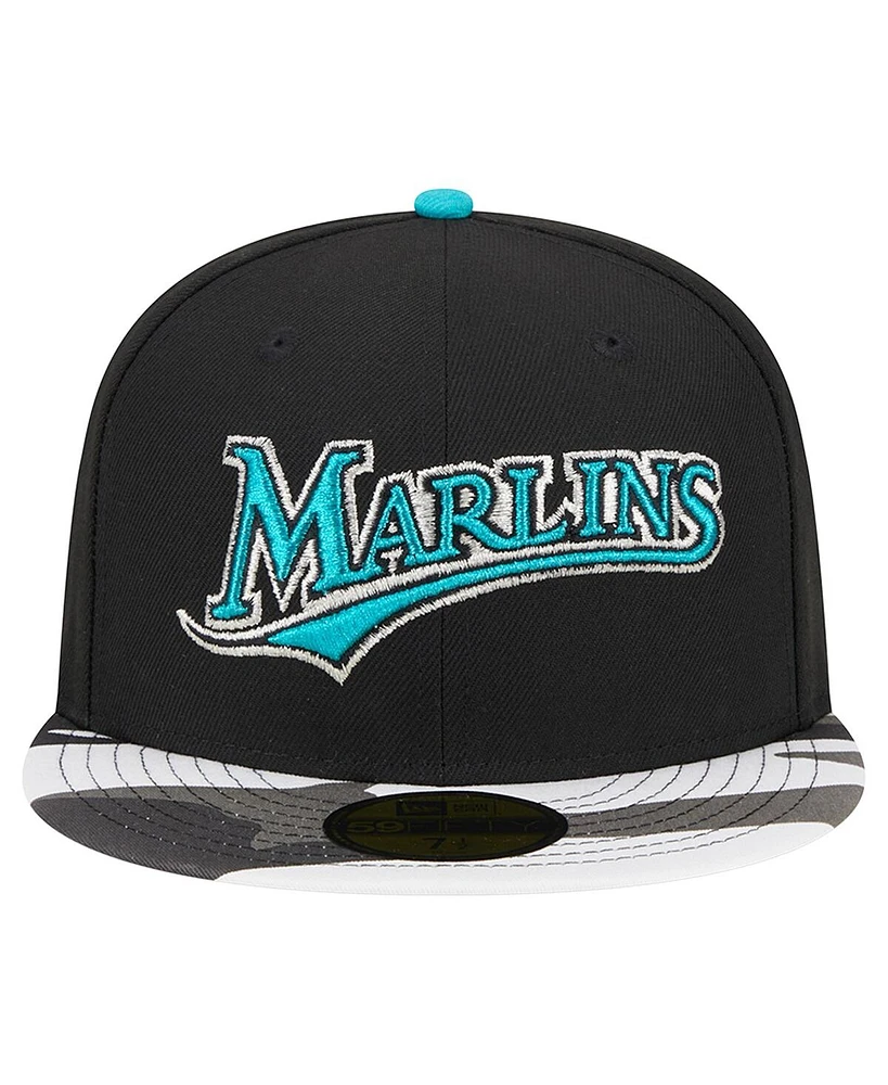 New Era Men's Black Florida Marlins Metallic Camo 59Fifty Fitted Hat