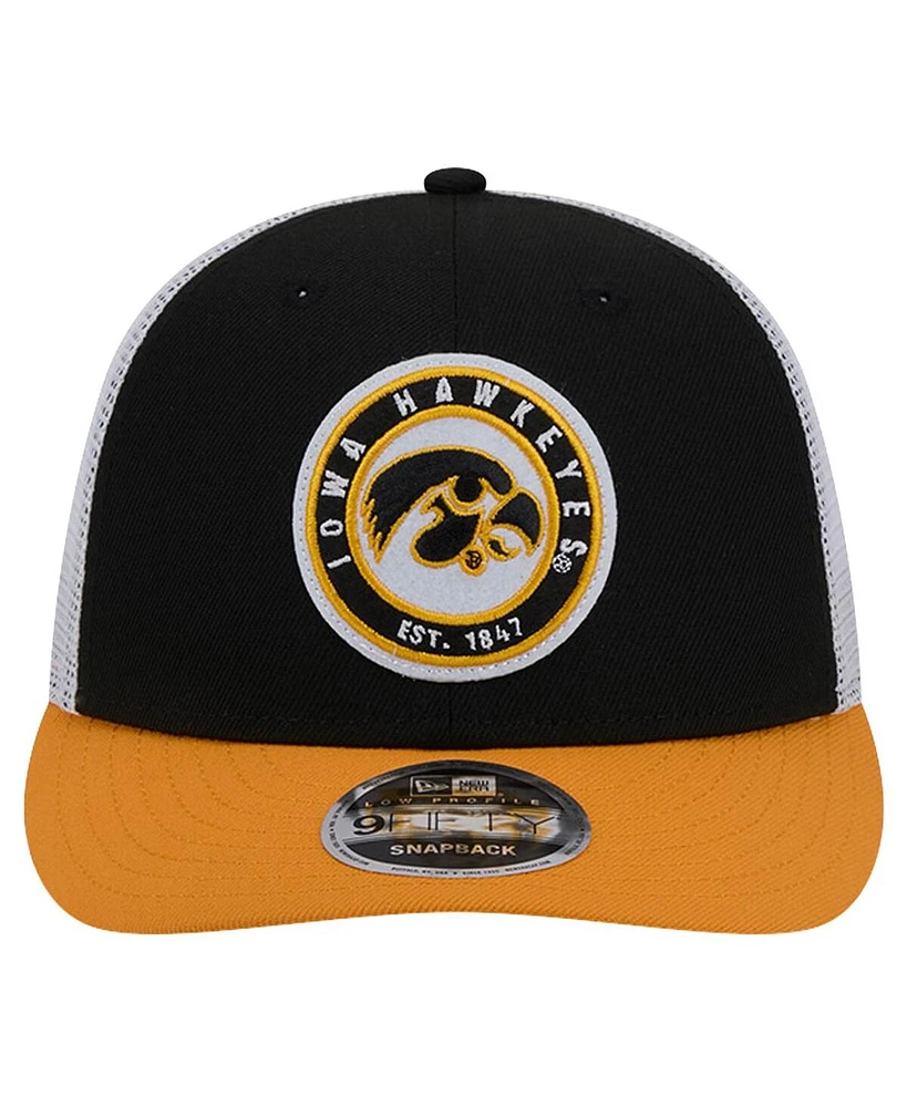 New Era Men's Black Iowa Hawkeyes Throwback Circle Patch 9Fifty Trucker Snapback Hat