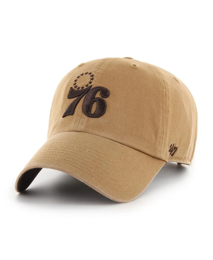 47 Brand Men's Tan Philadelphia 76ers Ballpark Clean Up Adjustable Hat