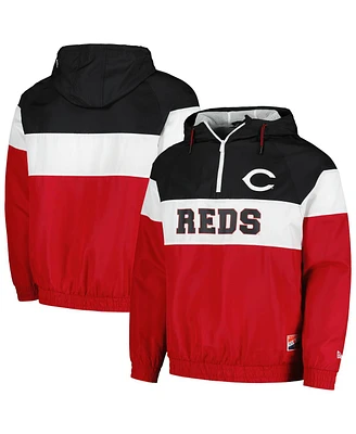 New Era Men's Red Cincinnati Reds Ripstop Raglan Quarter-Zip Hoodie Windbreaker Jacket
