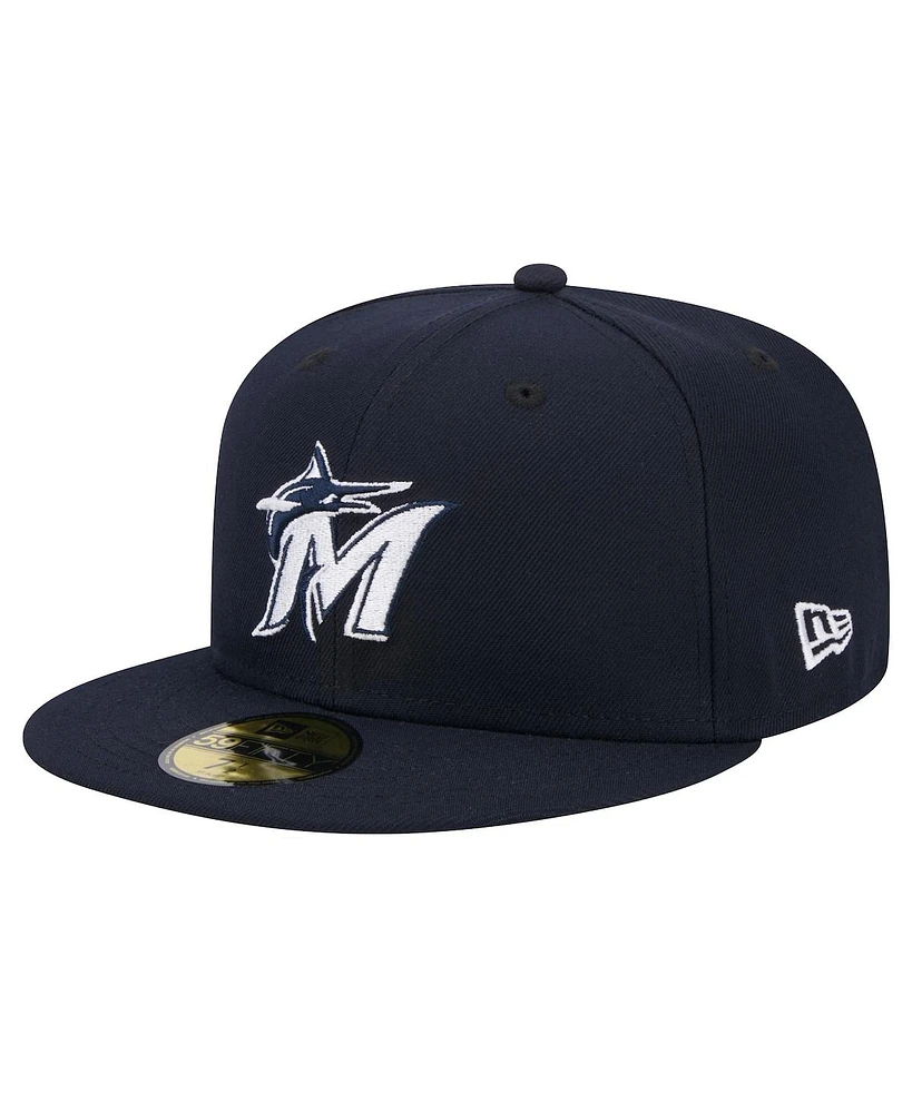 New Era Men's Navy Miami Marlins White Logo 59Fifty Fitted Hat