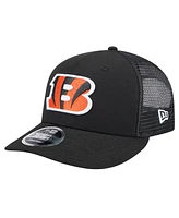 New Era Men's Black Cincinnati Bengals Main Trucker Low Profile 9Fifty Snapback Hat