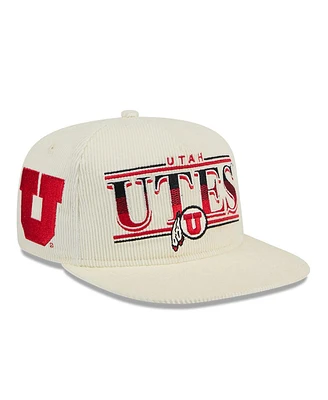 New Era Men's White Utah Utes Throwback Golfer Corduroy Snapback Hat