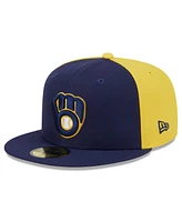 New Era Men's Navy/Gold Milwaukee Brewers Gameday Sideswipe 59Fifty Fitted Hat