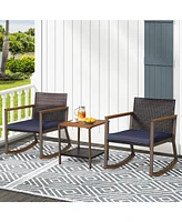 Slickblue 3 Pieces Rattan Rocking Bistro Set with Coffee Table and Cushions