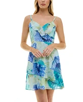 Bcx Juniors' Floral-Print Ruffle-Trim Dress