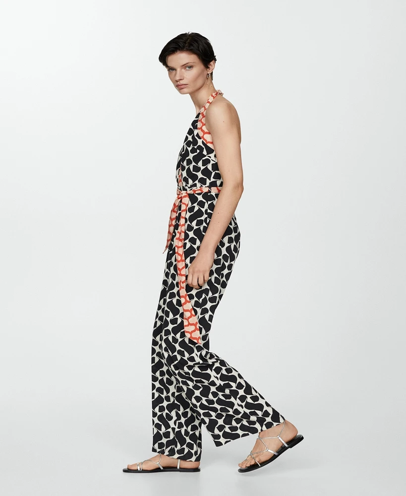 Mango Women's Printed Bow Detail Jumpsuit