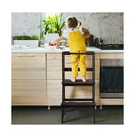 Slickblue Kids Wooden Kitchen Step Stool with Safety Rail