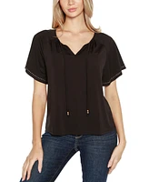 Belldini Women's Embellished Flutter Sleeve Knit Top