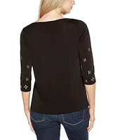 Belldini Women's Embellished Keyhole Knit Top