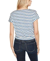 Belldini Women's Grommet Detailed Printed Stripe Top