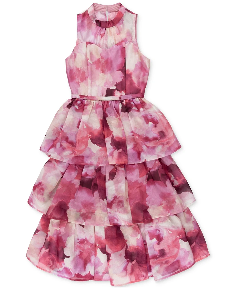 Speechless Big Girls Floral-Print Organza Tiered Maxi Dress