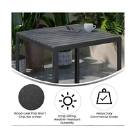 Tristan All-Weather Indoor/Outdoor Square Patio Dining Table For 4 With Steel Frame And Poly Resin Slatted Top