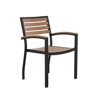 Chara 5 Piece Outdoor Synthetic Teak Poly Slat Table & Chairs Set - Steel Framed Table With Umbrella Hole & 4 Club Chairs
