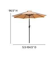 Outdoor Powder Coated Steel Dining Table With Faux Teak Poly Slat Top, 9' Patio Umbrella And Base