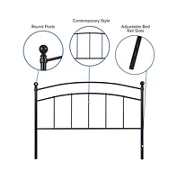 Merrick Lane Kildare Queen Metal Headboard Contemporary Arched Headboard With Adjustable Rail Slots