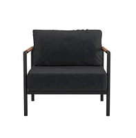 Eastport Outdoor Accent Chair With Removable Plush Fabric Cushions And Teak Accented Aluminum Frame